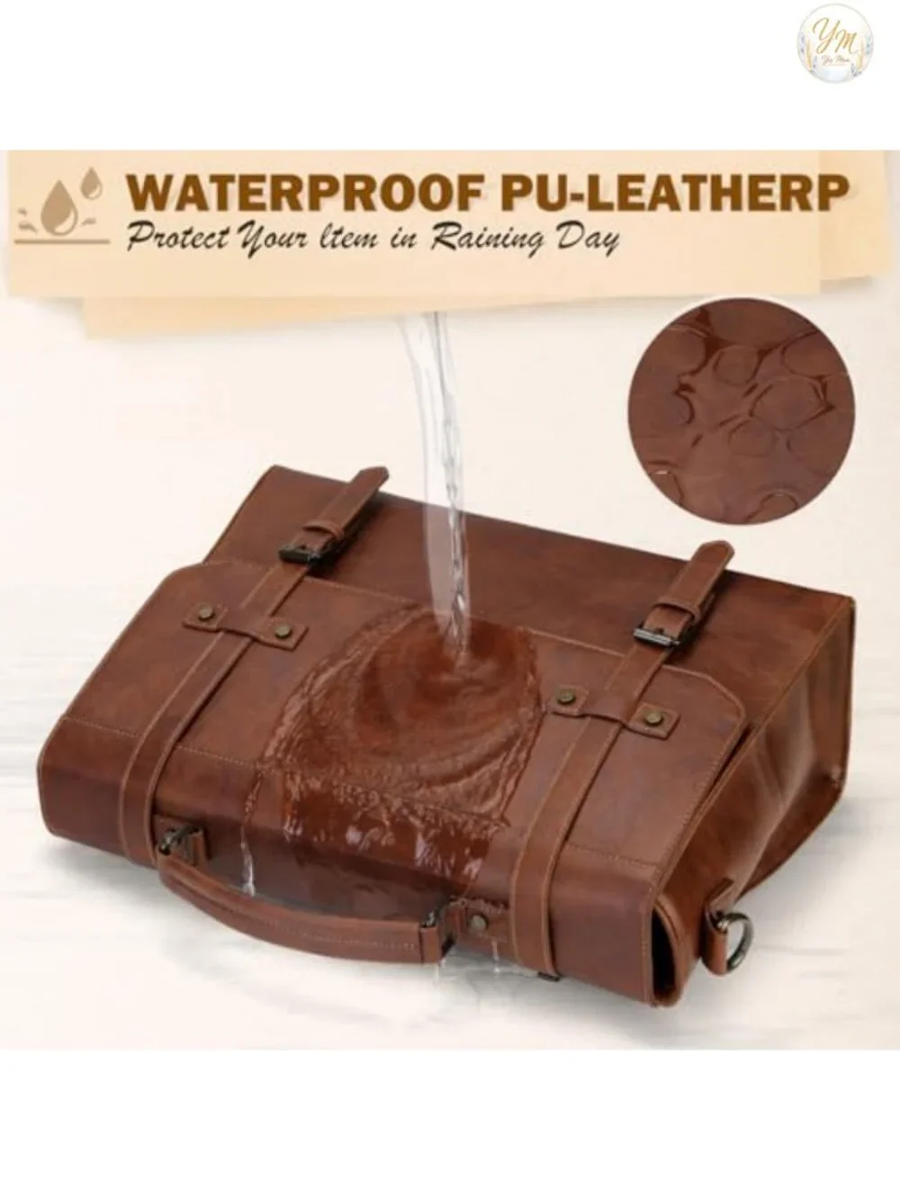 Vintage PU Leather Laptop Messenger Bag 17 Inch Waterproof Briefcase